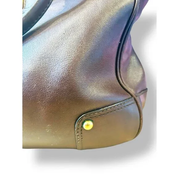 Banana Republic Brown Leather Bucket Tote Shoulder Bag Hobo Brass - Picture 4 of 15